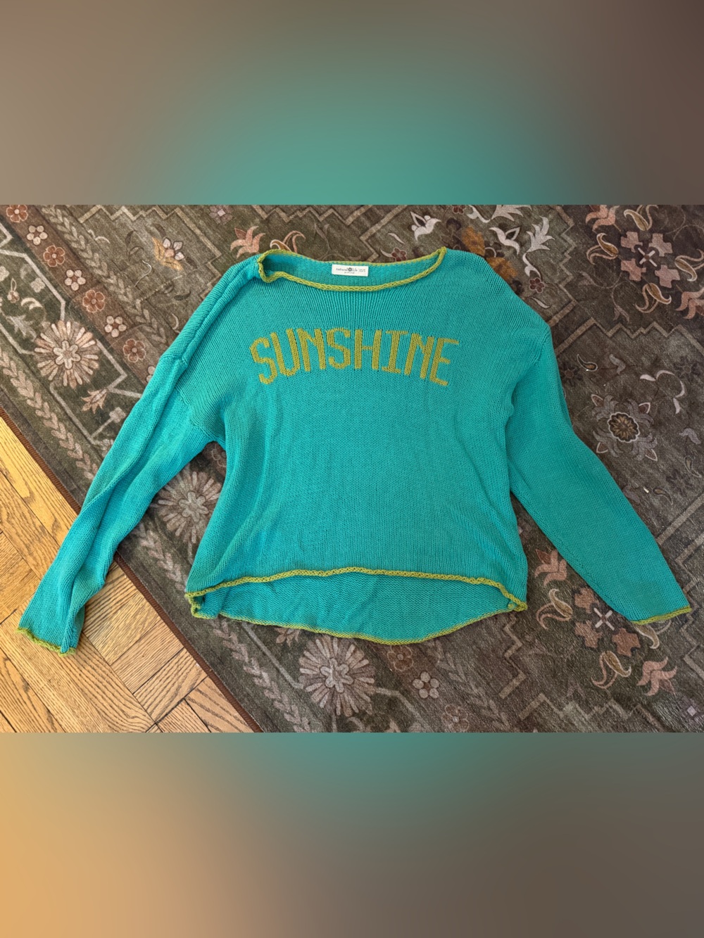 NATURAL LIFE Teal Knit 'SUNSHINE' Sweater with Lime Accents
